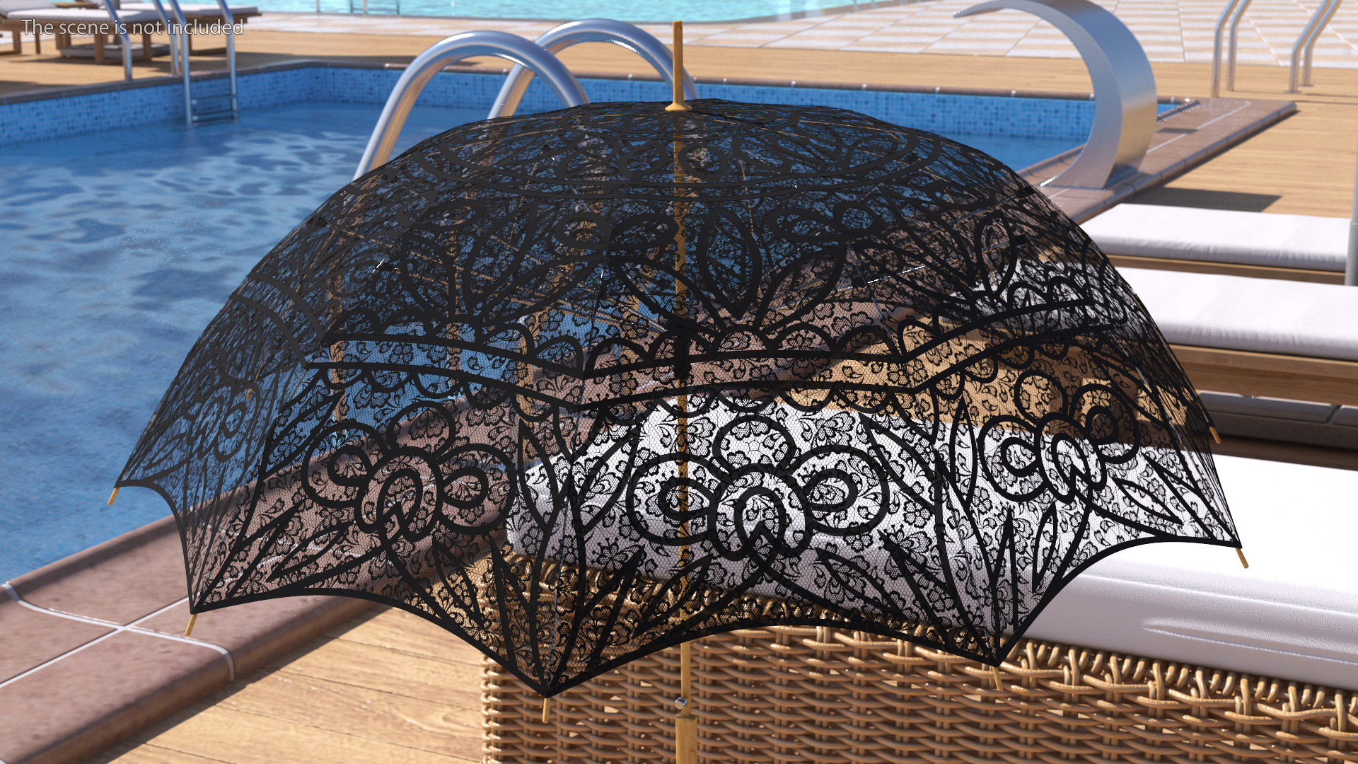 Black Lace Parasol Umbrella 3D