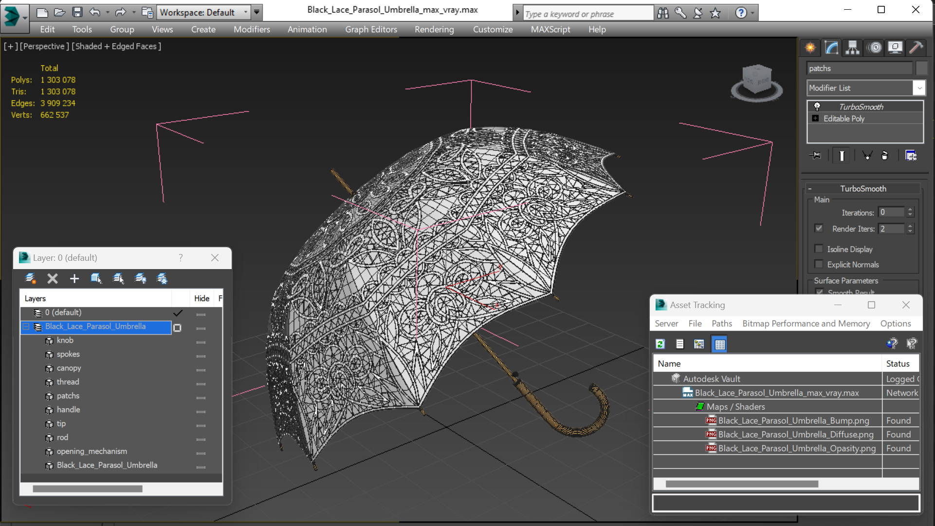 Black Lace Parasol Umbrella 3D