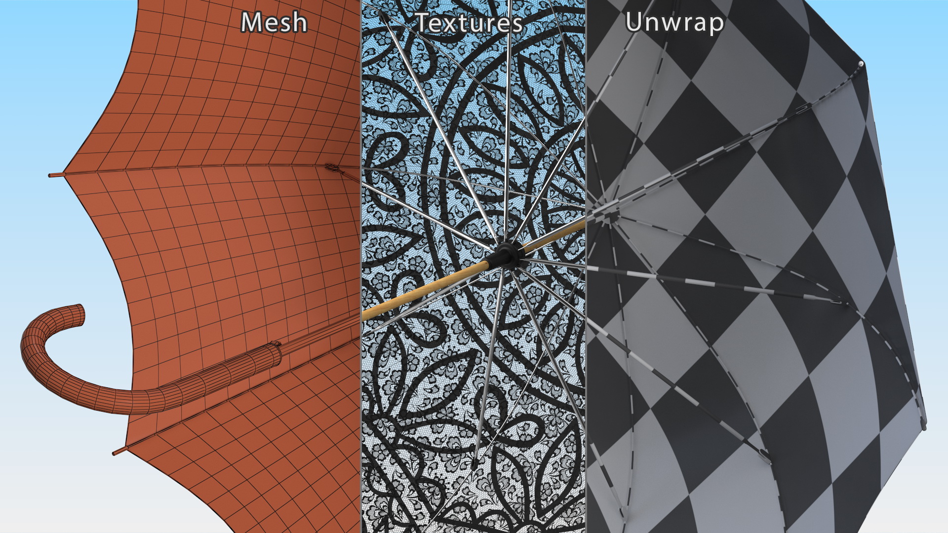 Black Lace Parasol Umbrella 3D