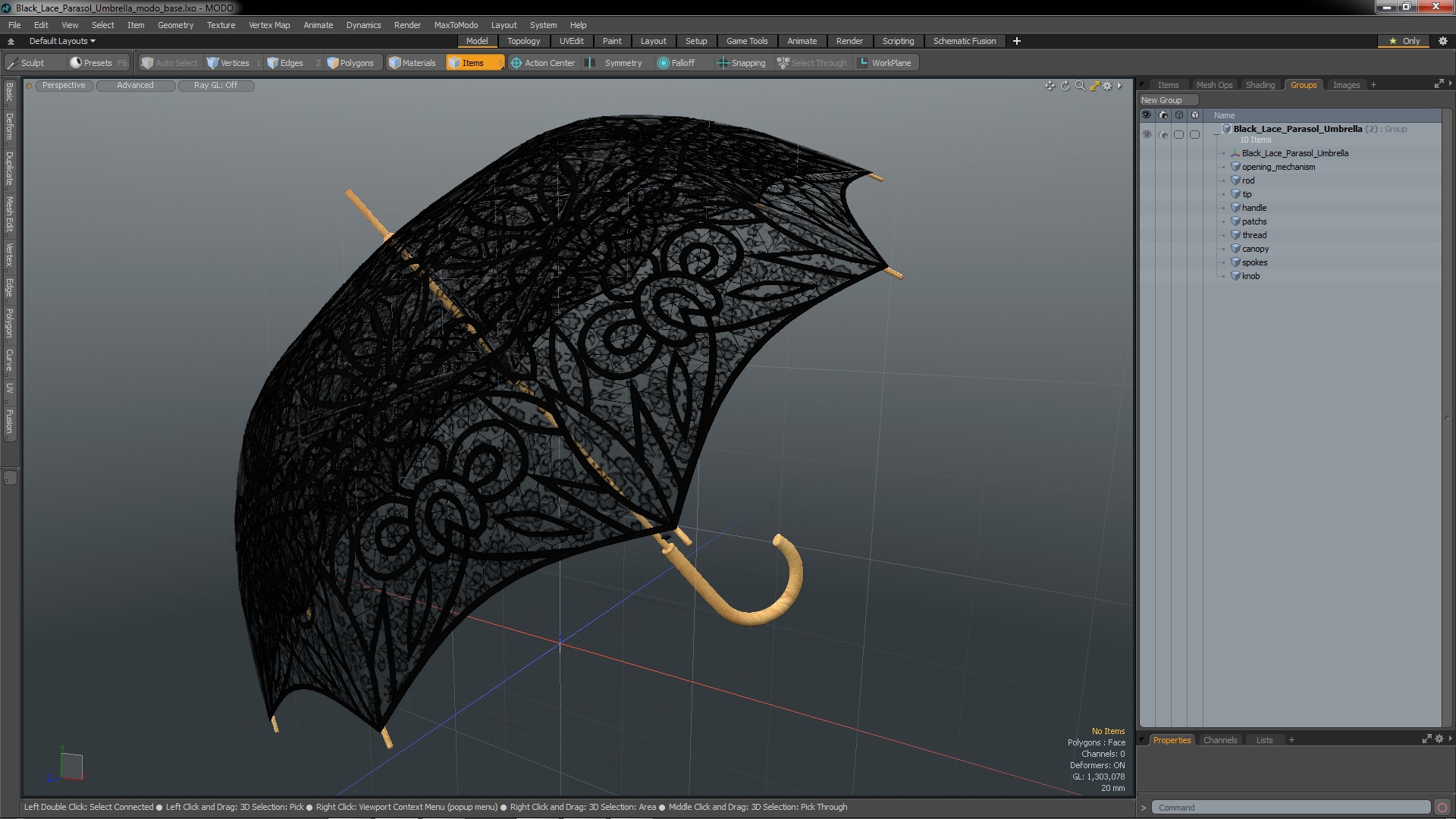 Black Lace Parasol Umbrella 3D