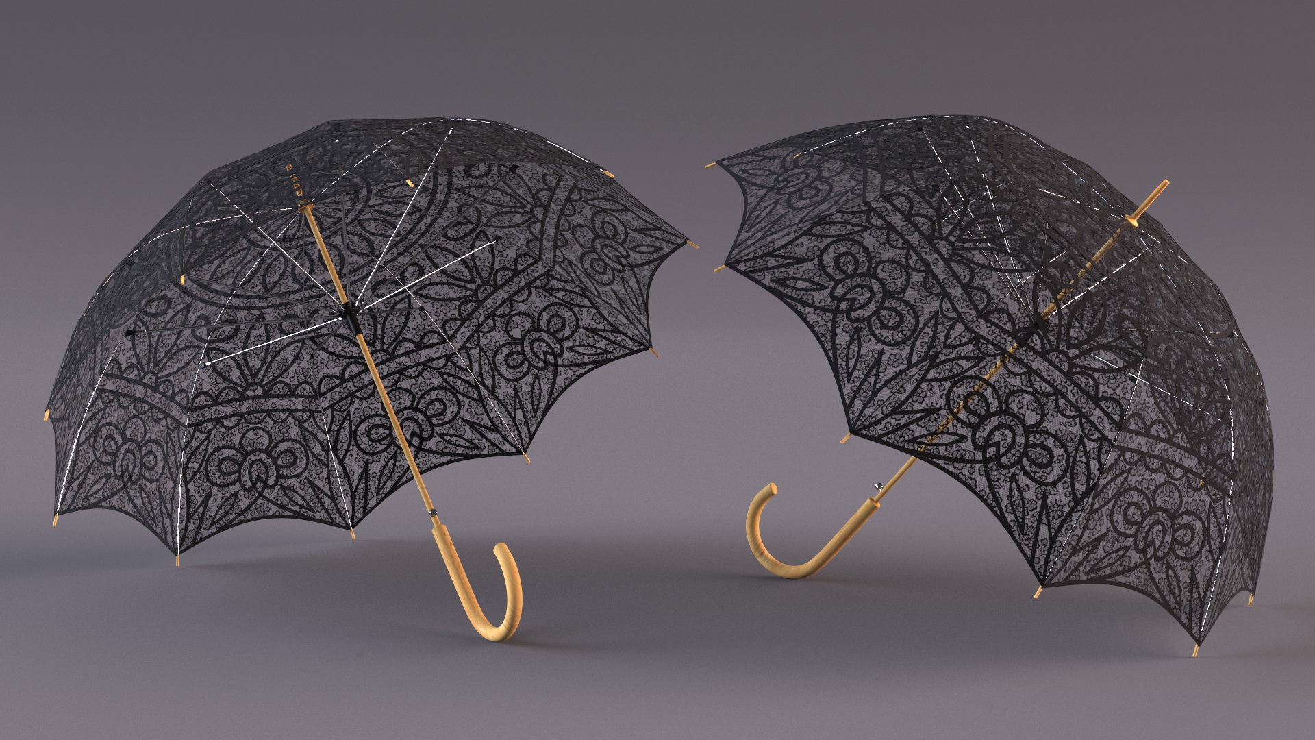 Black Lace Parasol Umbrella 3D