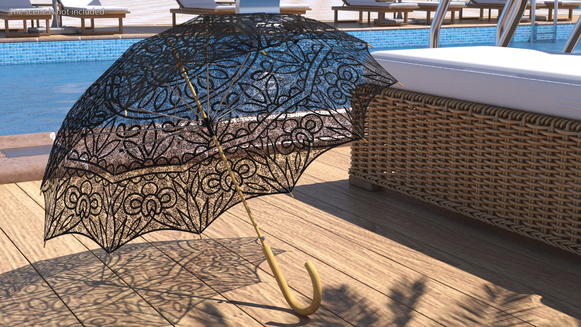 Black Lace Parasol Umbrella 3D