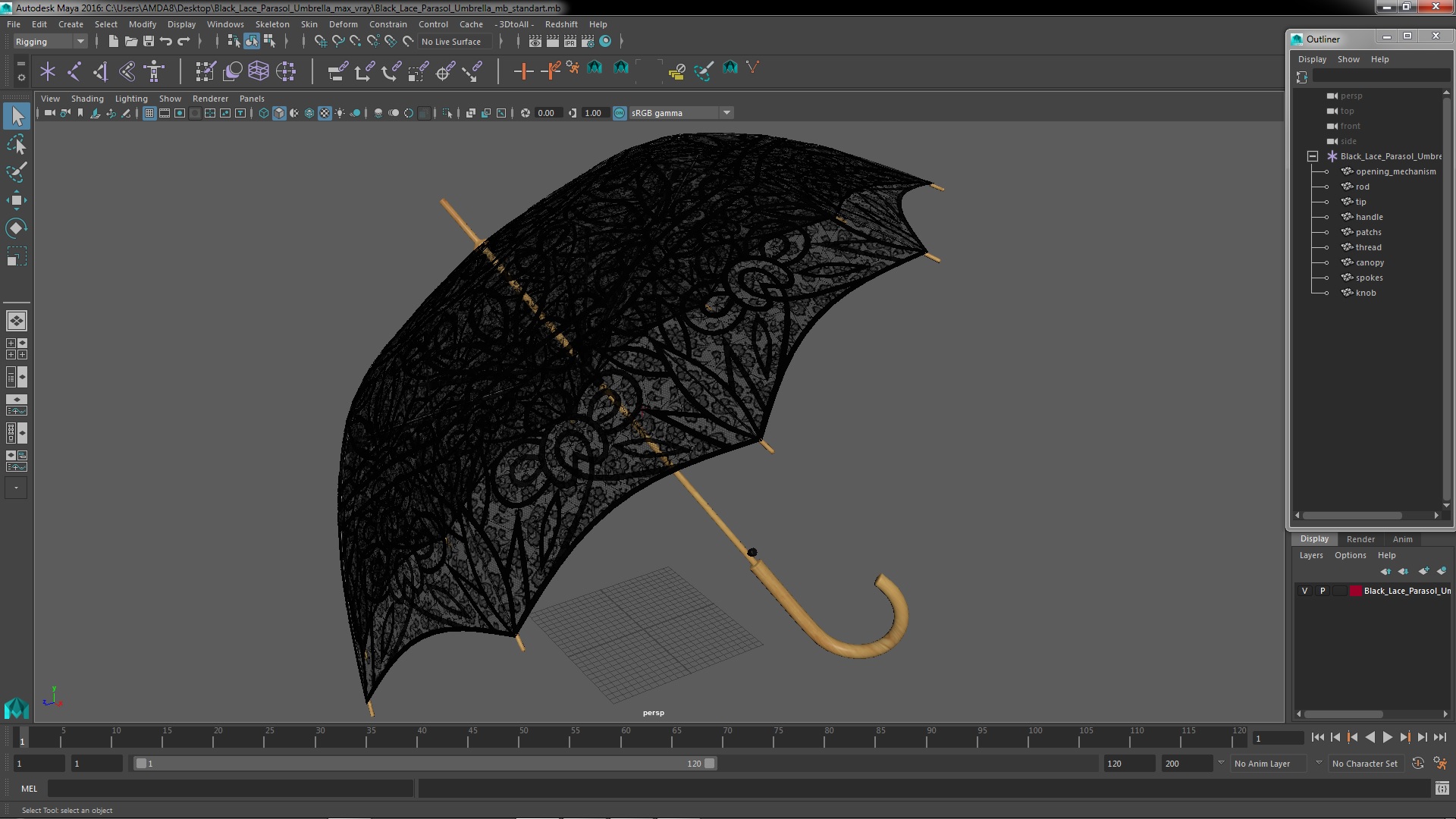 Black Lace Parasol Umbrella 3D