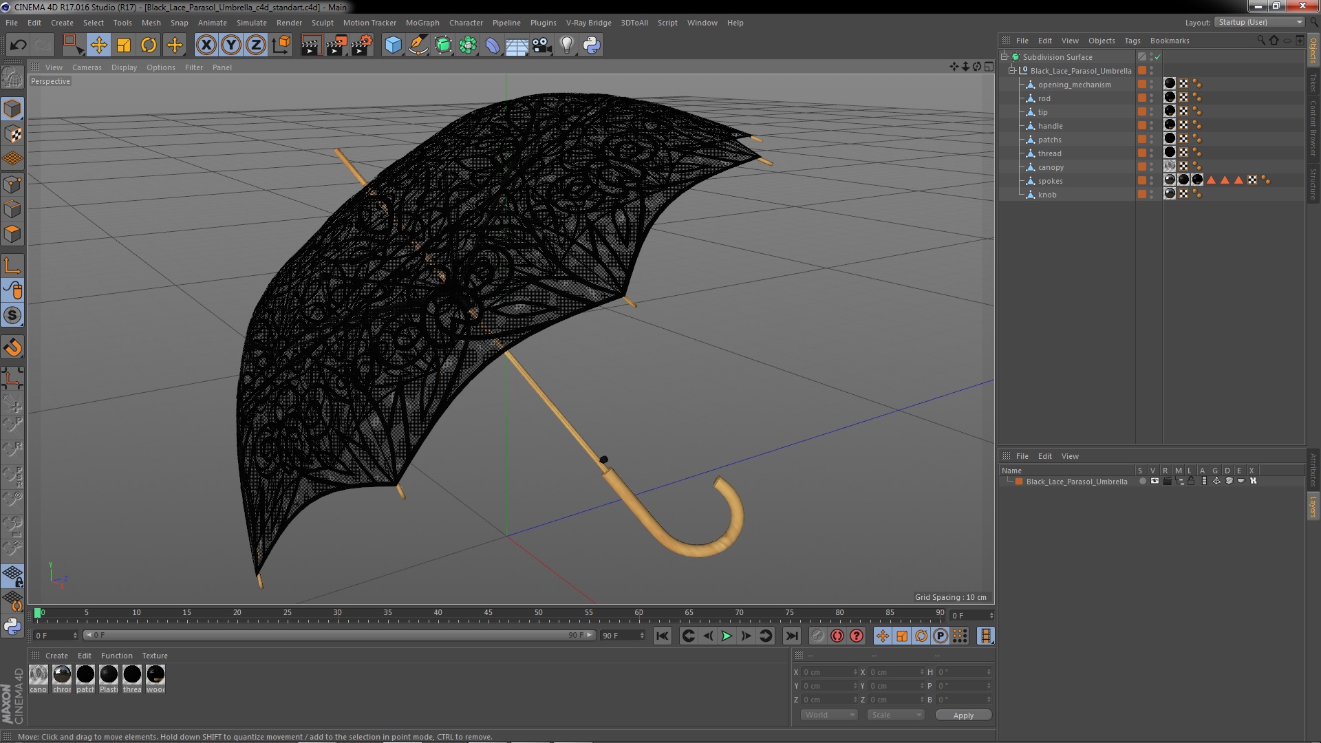 Black Lace Parasol Umbrella 3D