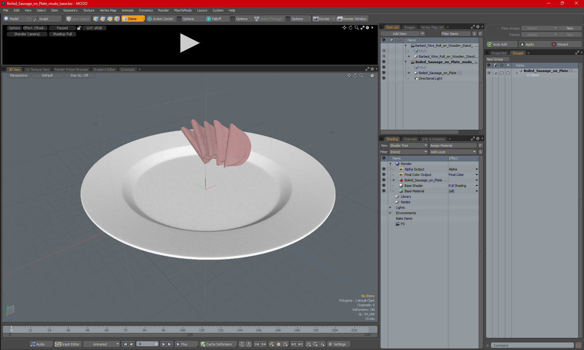3D Boiled Sausage on Plate model