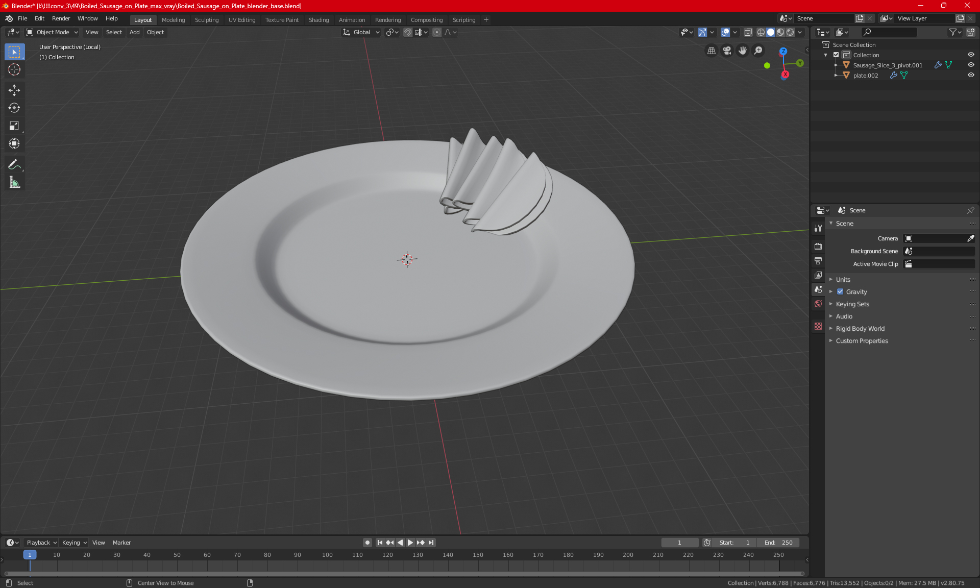 3D Boiled Sausage on Plate model