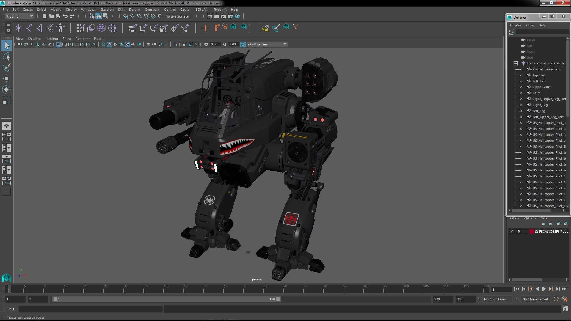 Sci-Fi Robot Black with Pilot 3D model