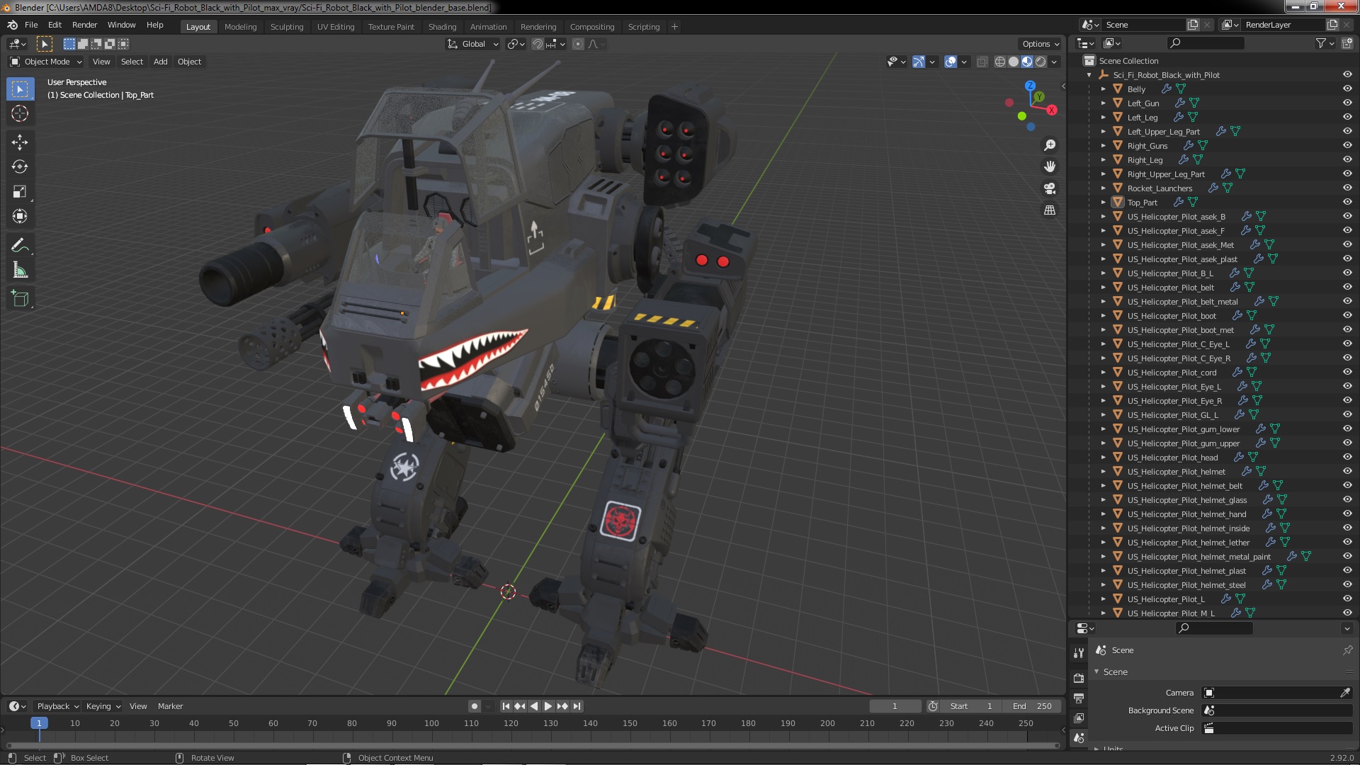 Sci-Fi Robot Black with Pilot 3D model