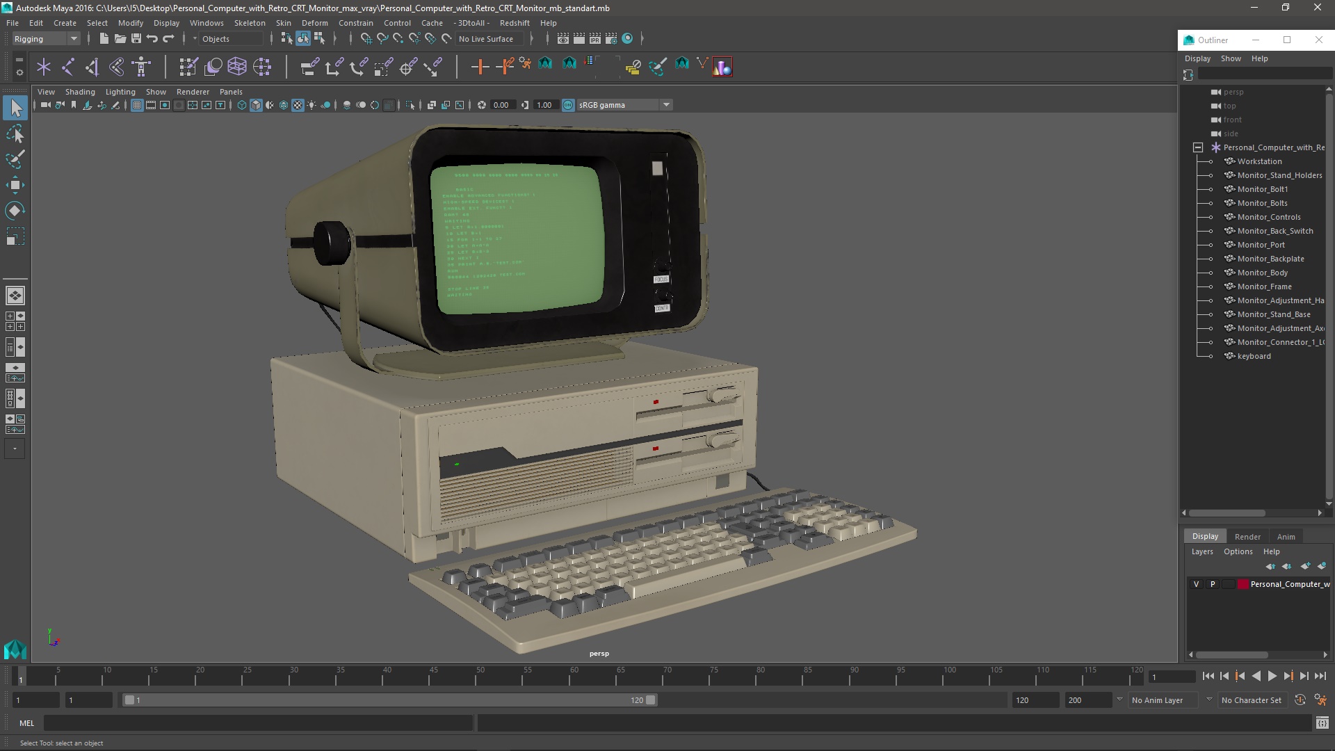 3D model Personal Computer with Retro CRT Monitor