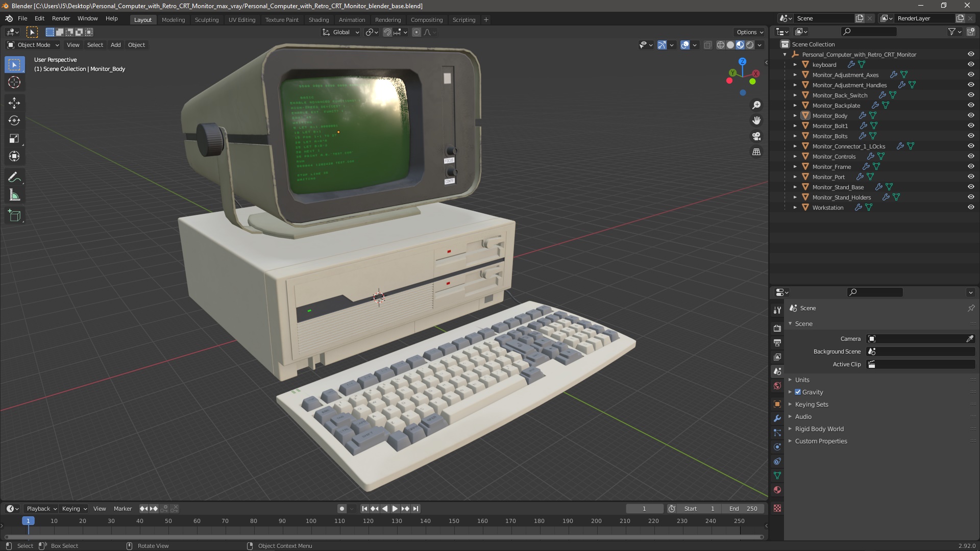3D model Personal Computer with Retro CRT Monitor