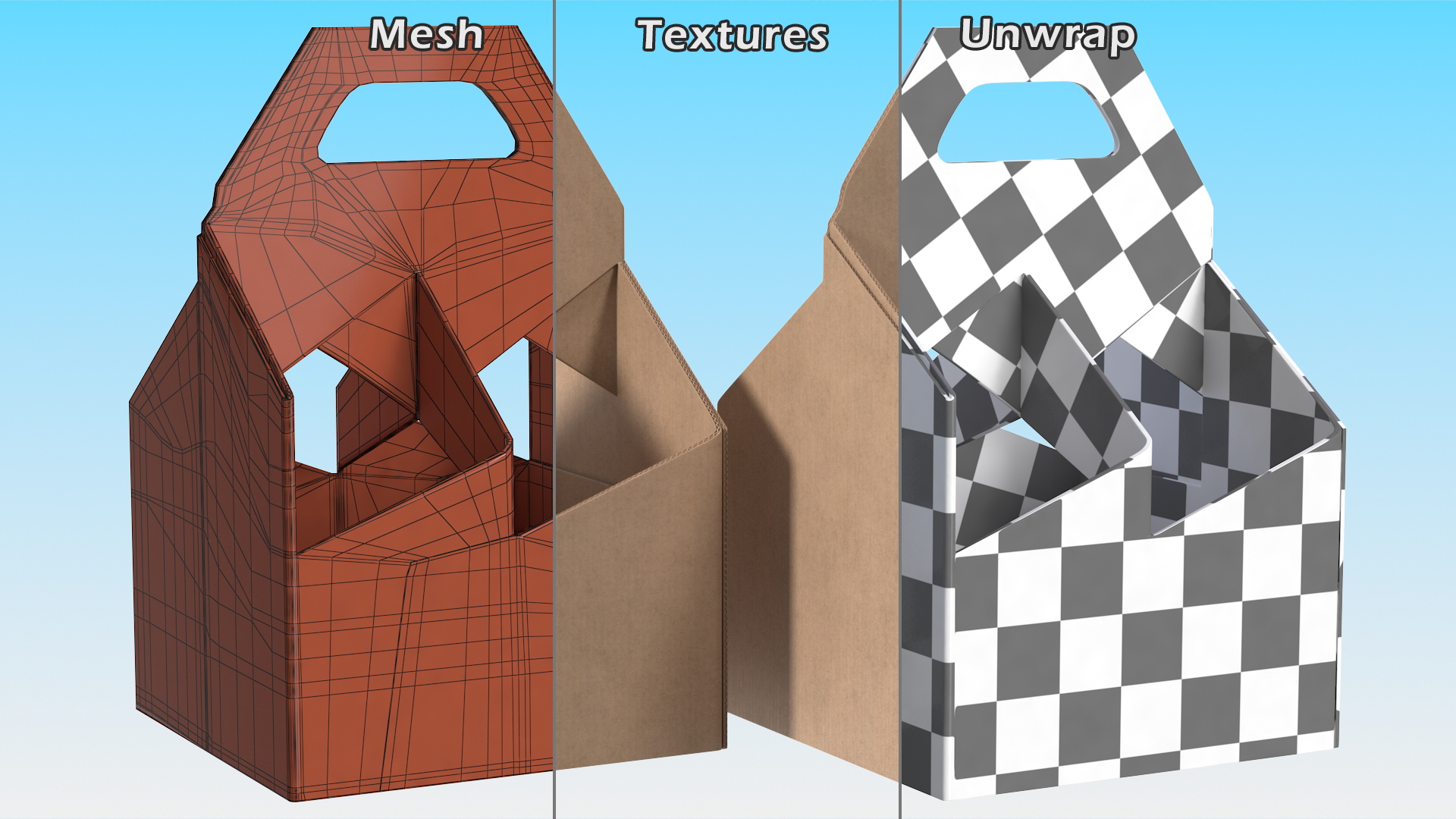 3D Four Pack Bottle Carrier Brown Empty