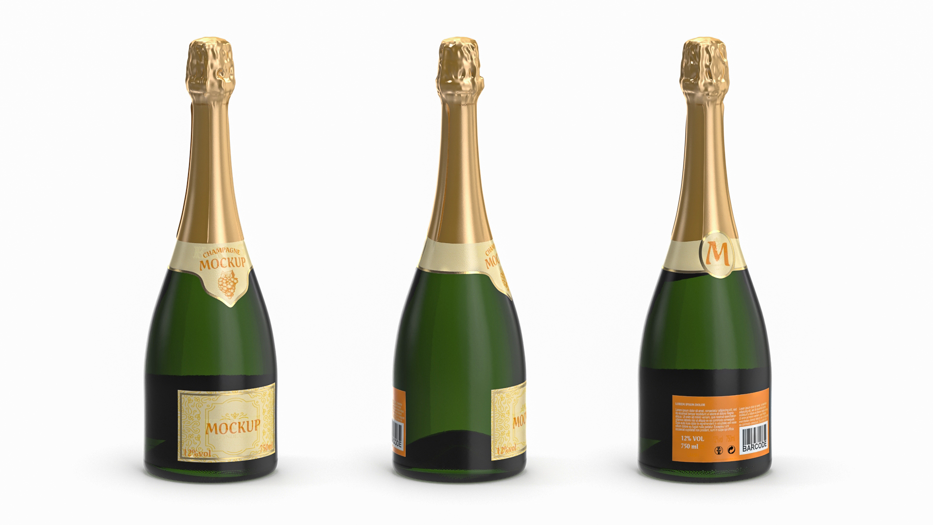 3D Gold Champagne Bottle Mockup model