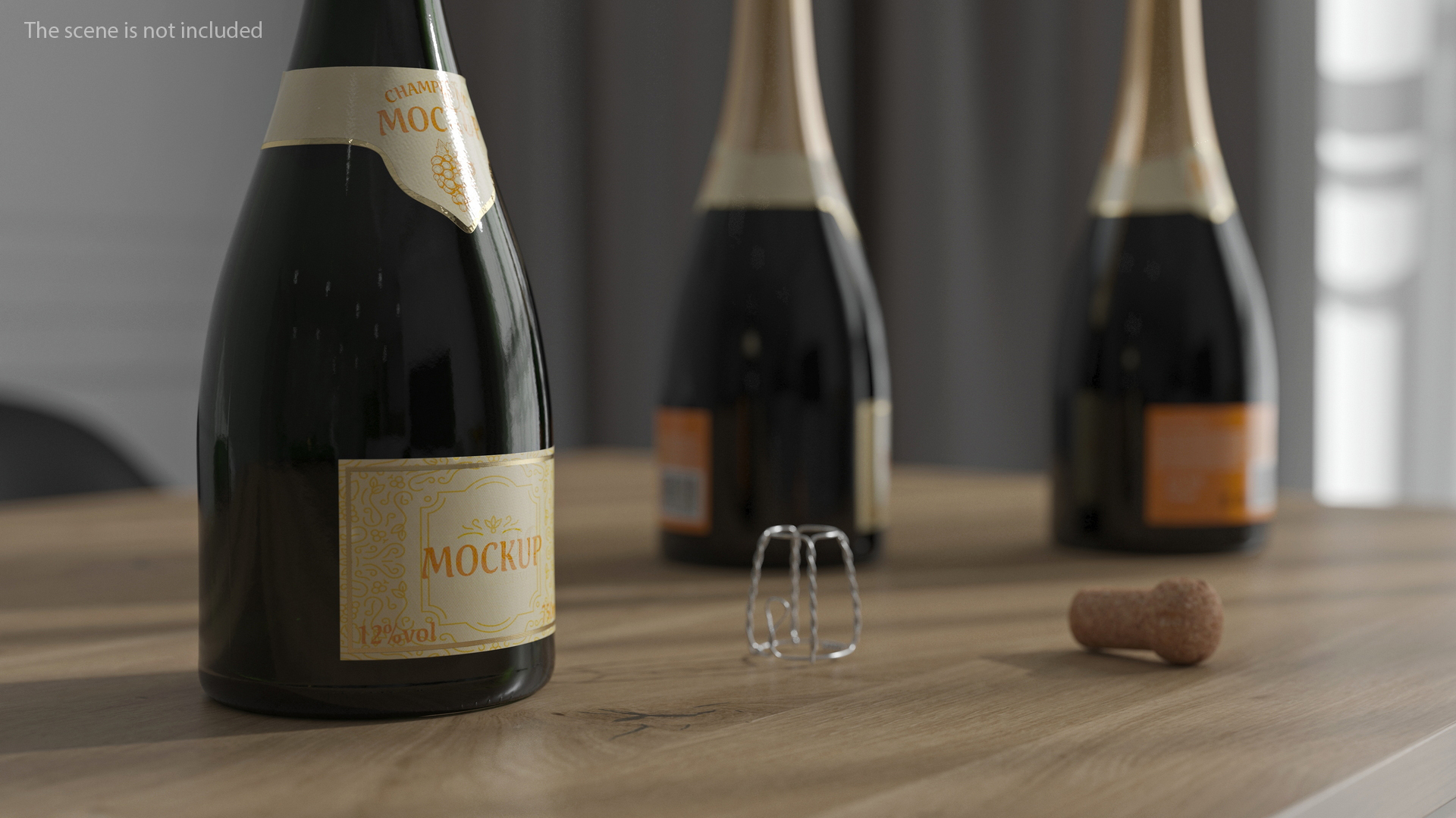 3D Gold Champagne Bottle Mockup model