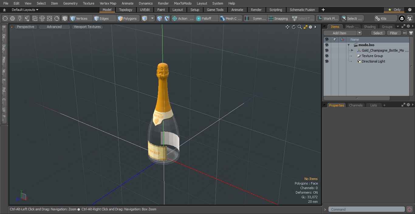 3D Gold Champagne Bottle Mockup model