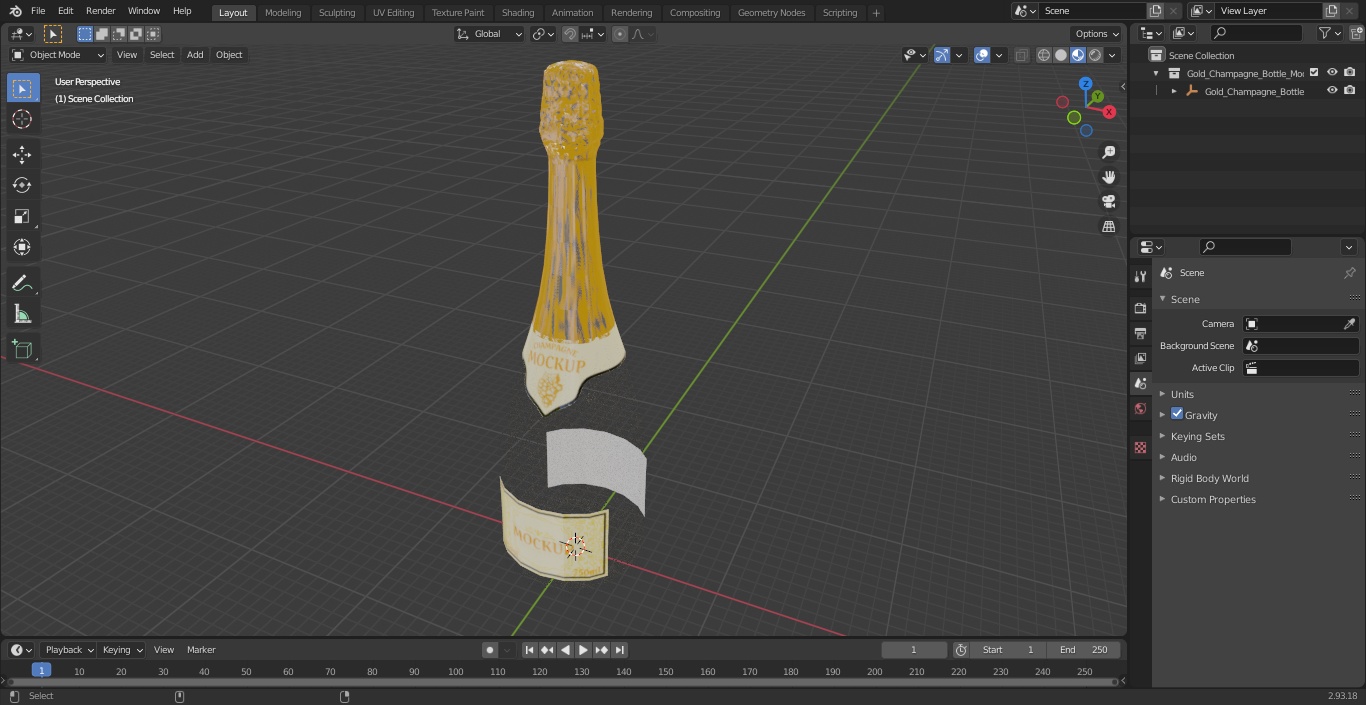 3D Gold Champagne Bottle Mockup model