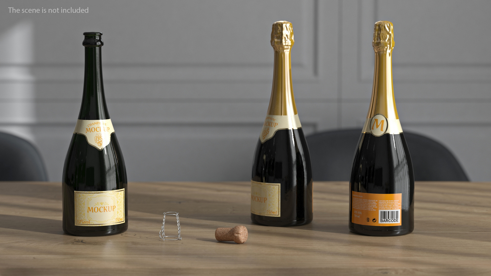 3D Gold Champagne Bottle Mockup model
