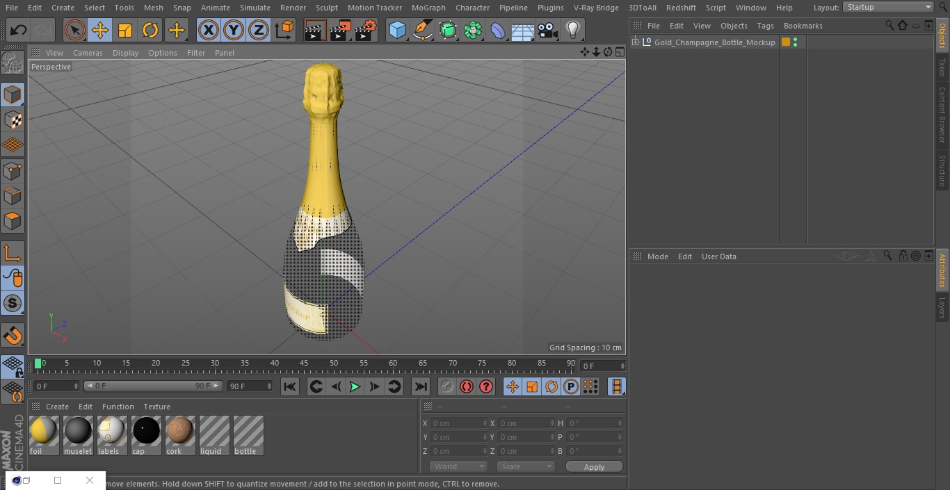 3D Gold Champagne Bottle Mockup model