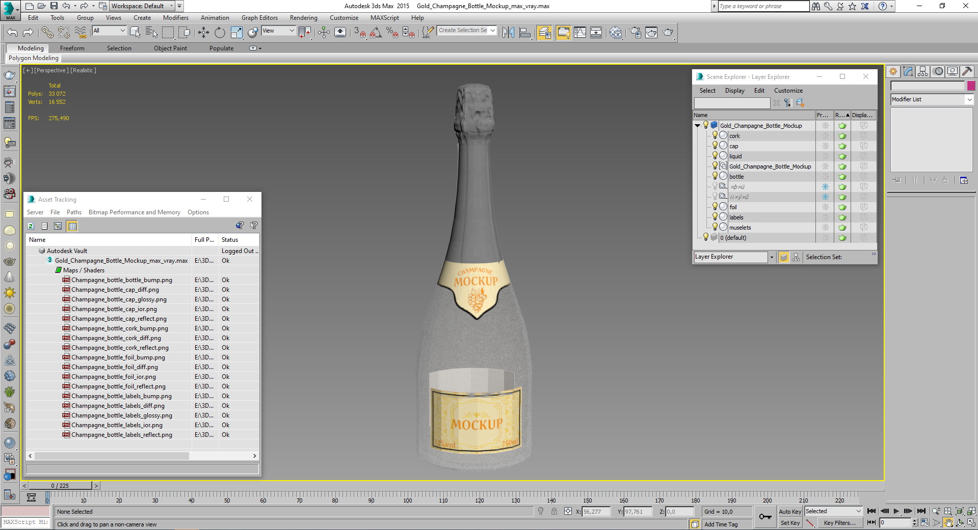 3D Gold Champagne Bottle Mockup model