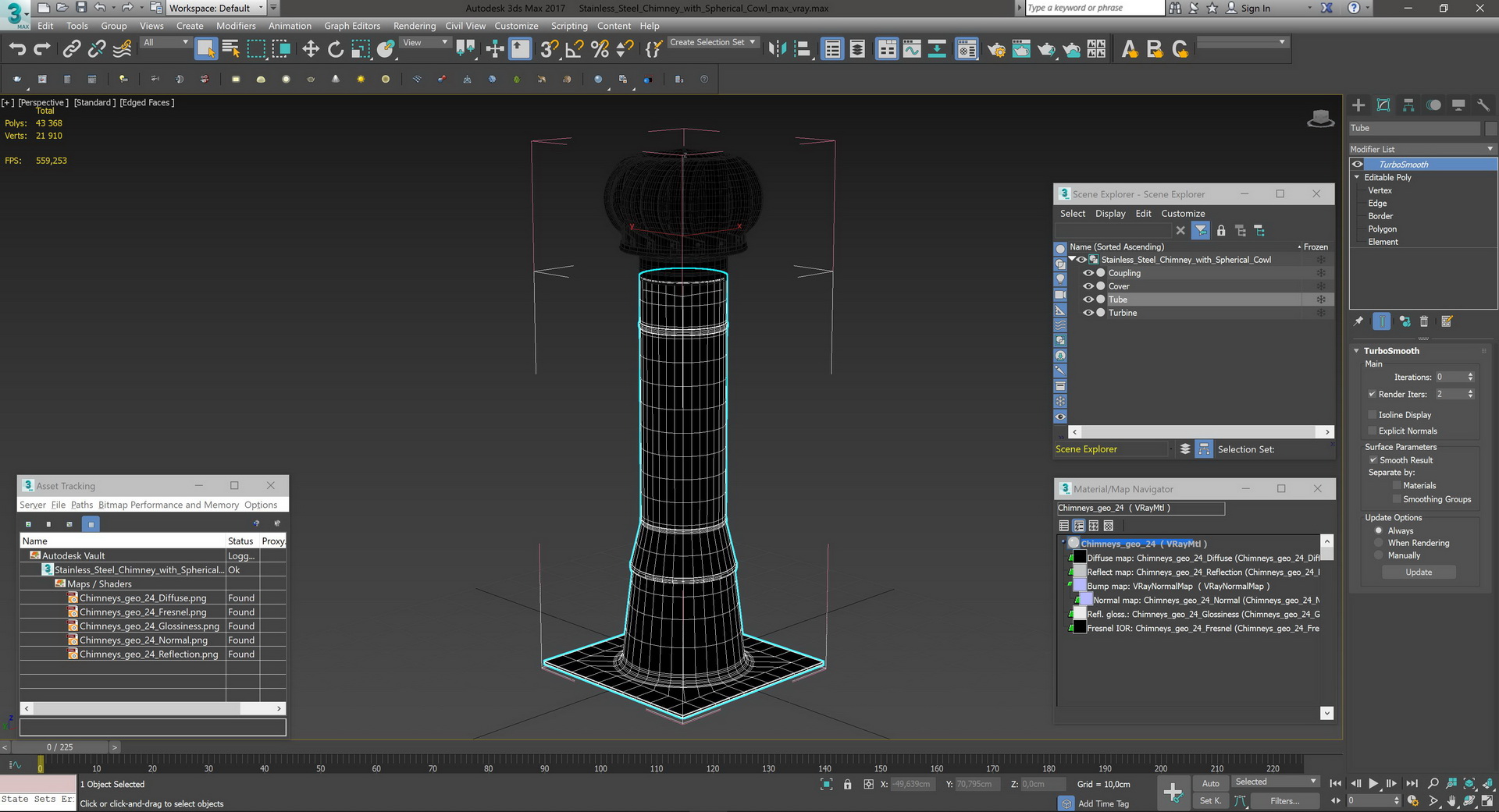 3D Stainless Steel Chimney with Spherical Cowl model