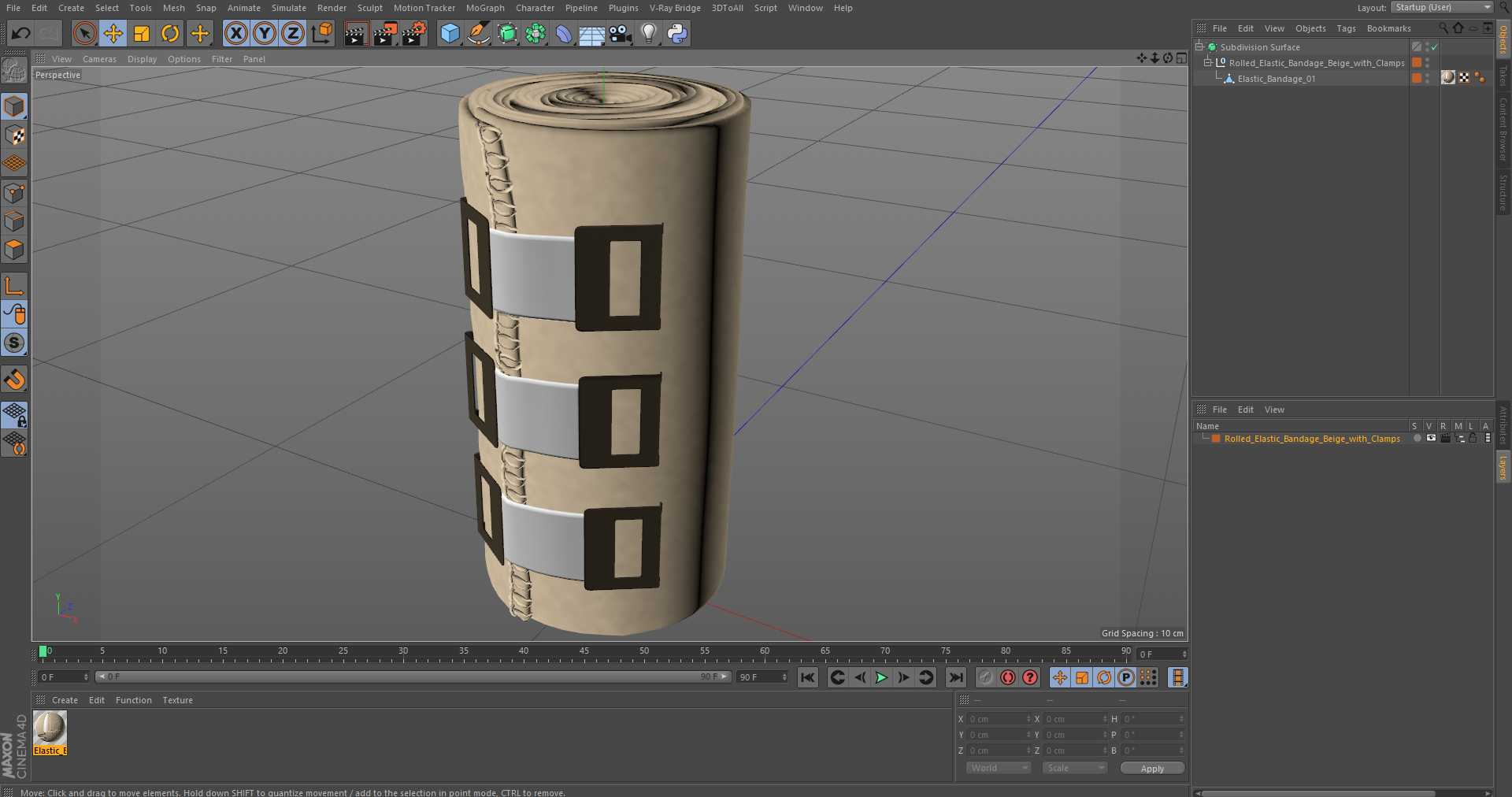 3D model Rolled Elastic Bandage Beige with Clamps
