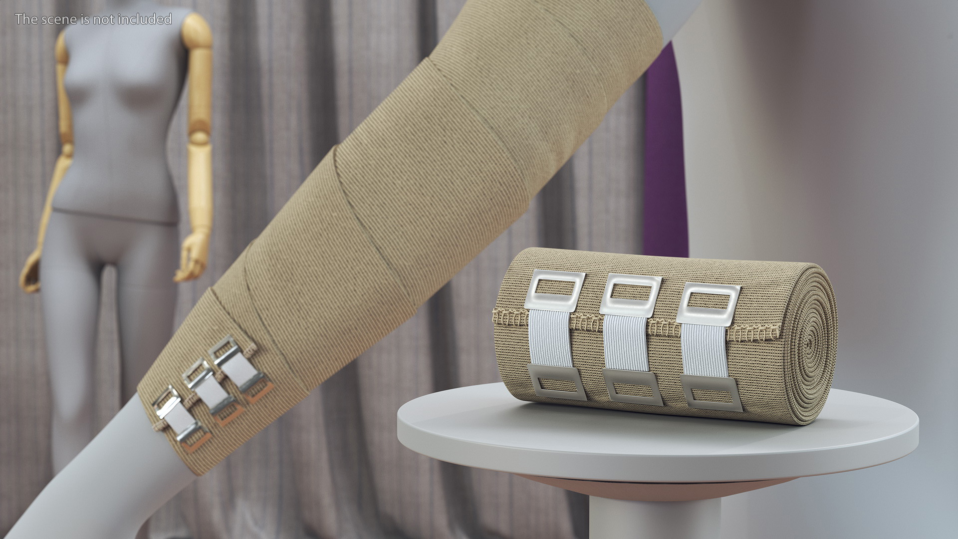 3D model Rolled Elastic Bandage Beige with Clamps