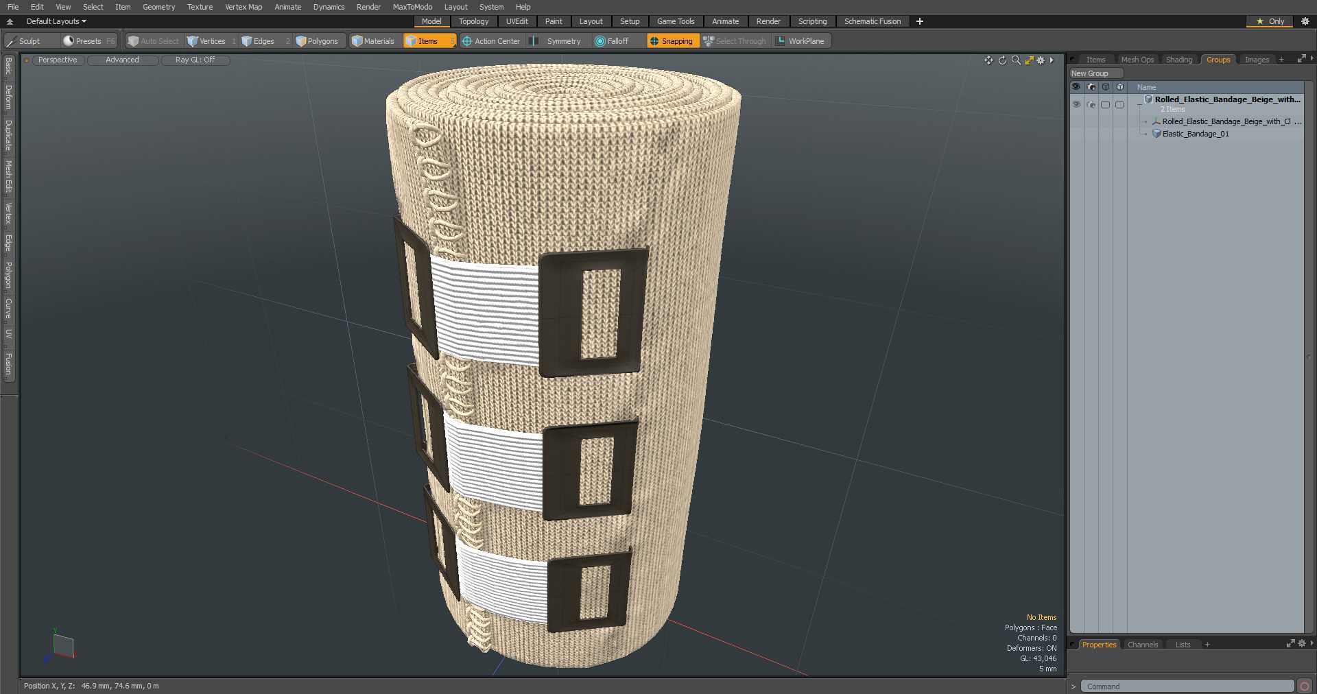 3D model Rolled Elastic Bandage Beige with Clamps