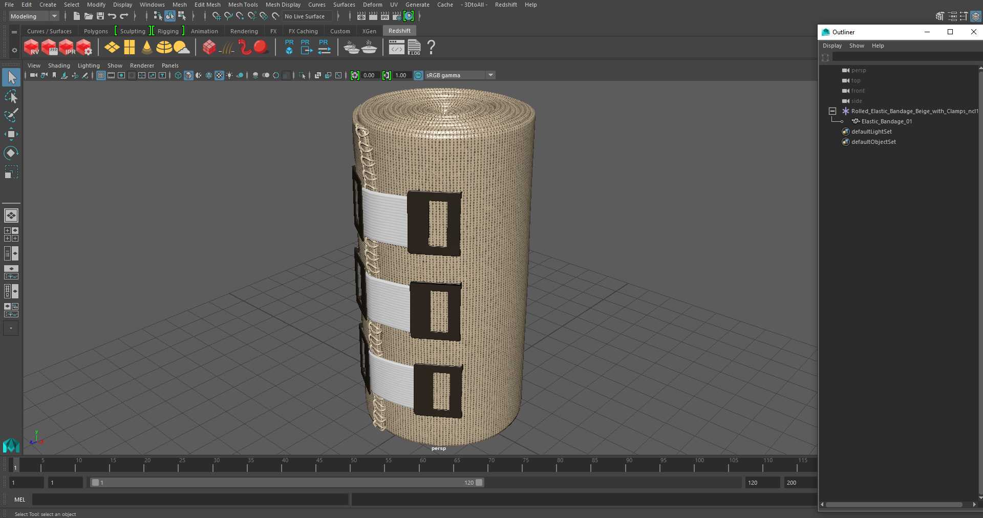 3D model Rolled Elastic Bandage Beige with Clamps