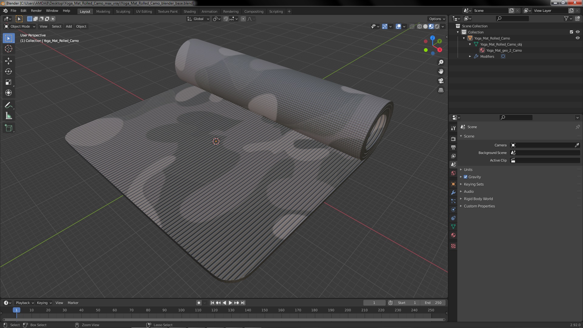 3D model Yoga Mat Rolled Camo