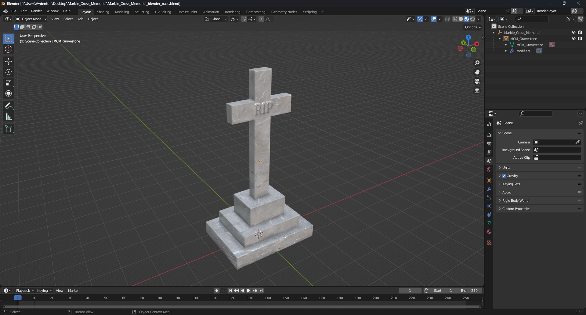 3D Marble Cross Memorial