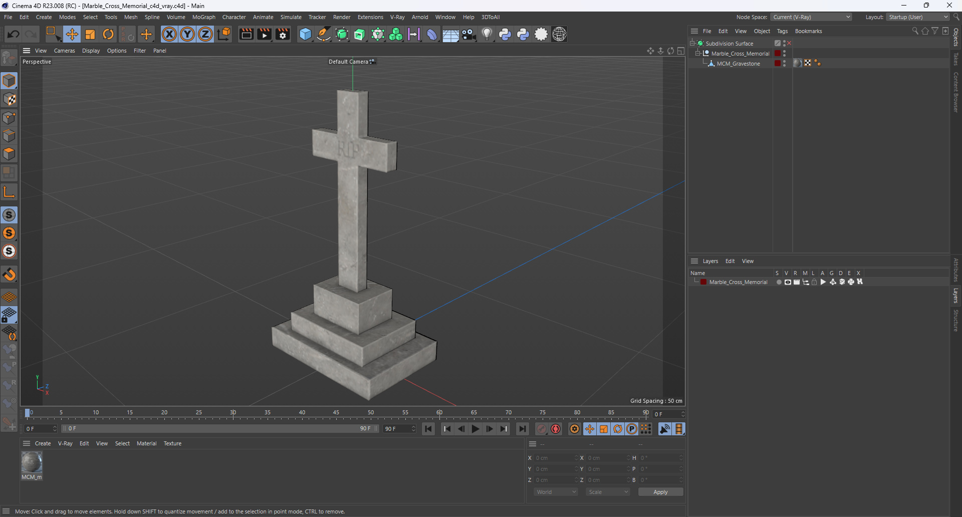 3D Marble Cross Memorial