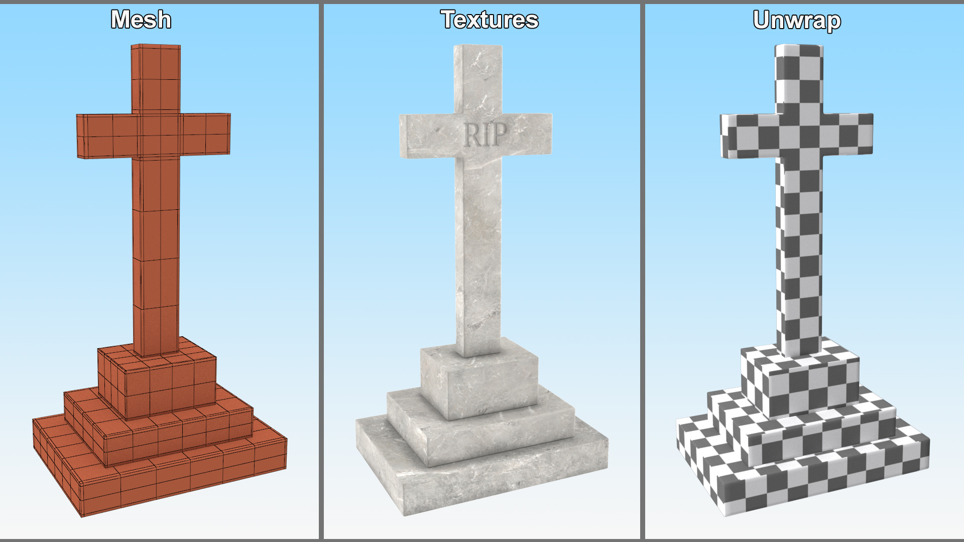 3D Marble Cross Memorial