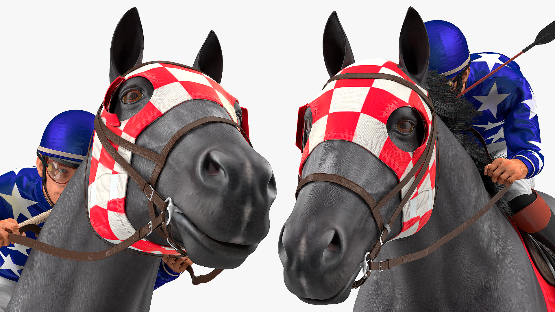 3D Black Racing Horse with Jokey Running Fur