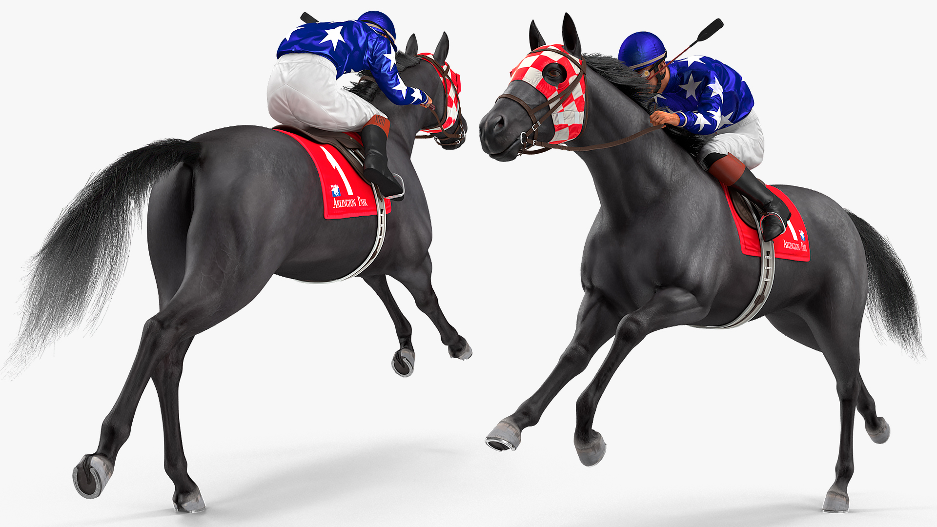 3D Black Racing Horse with Jokey Running Fur
