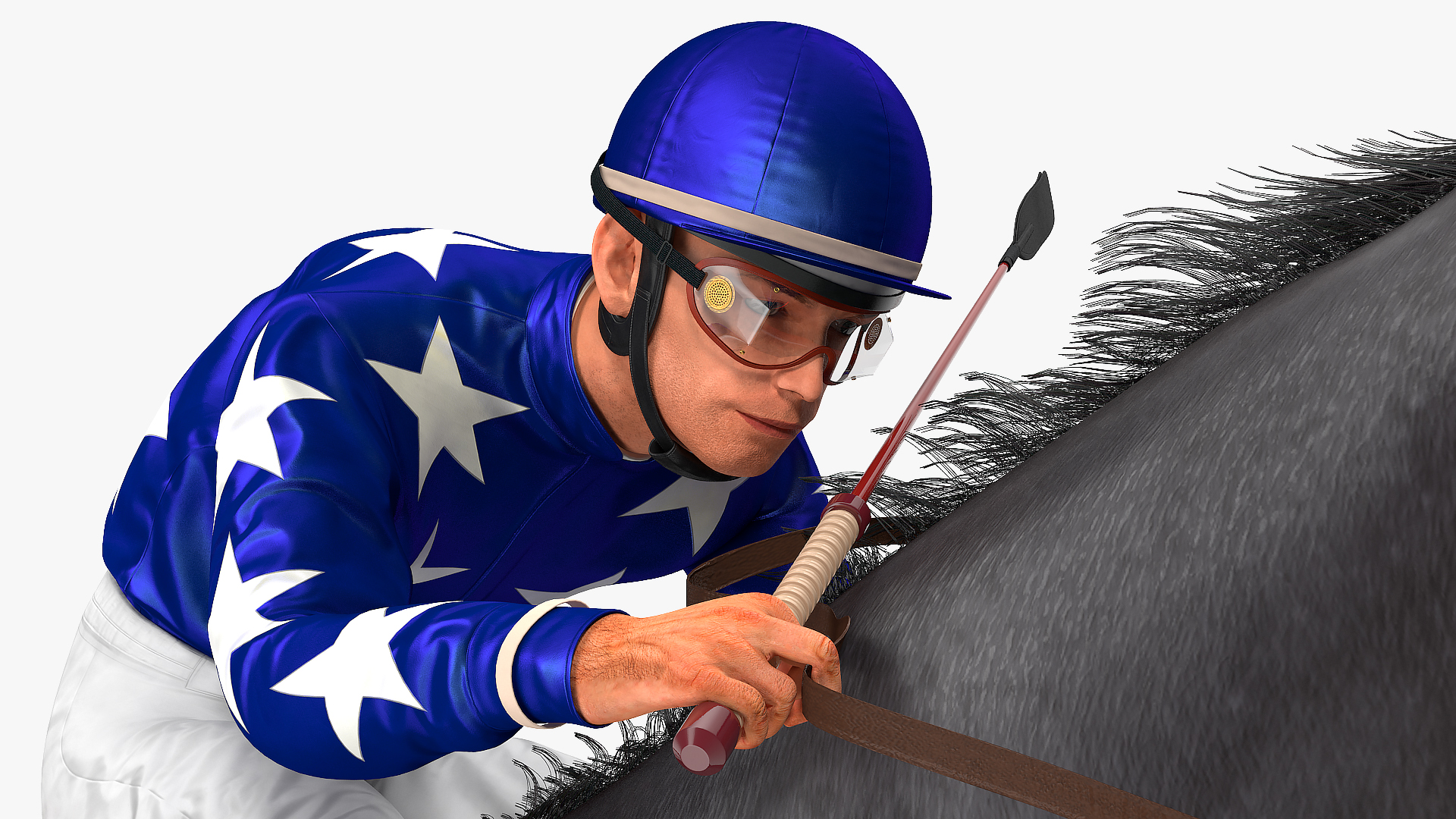 3D Black Racing Horse with Jokey Running Fur