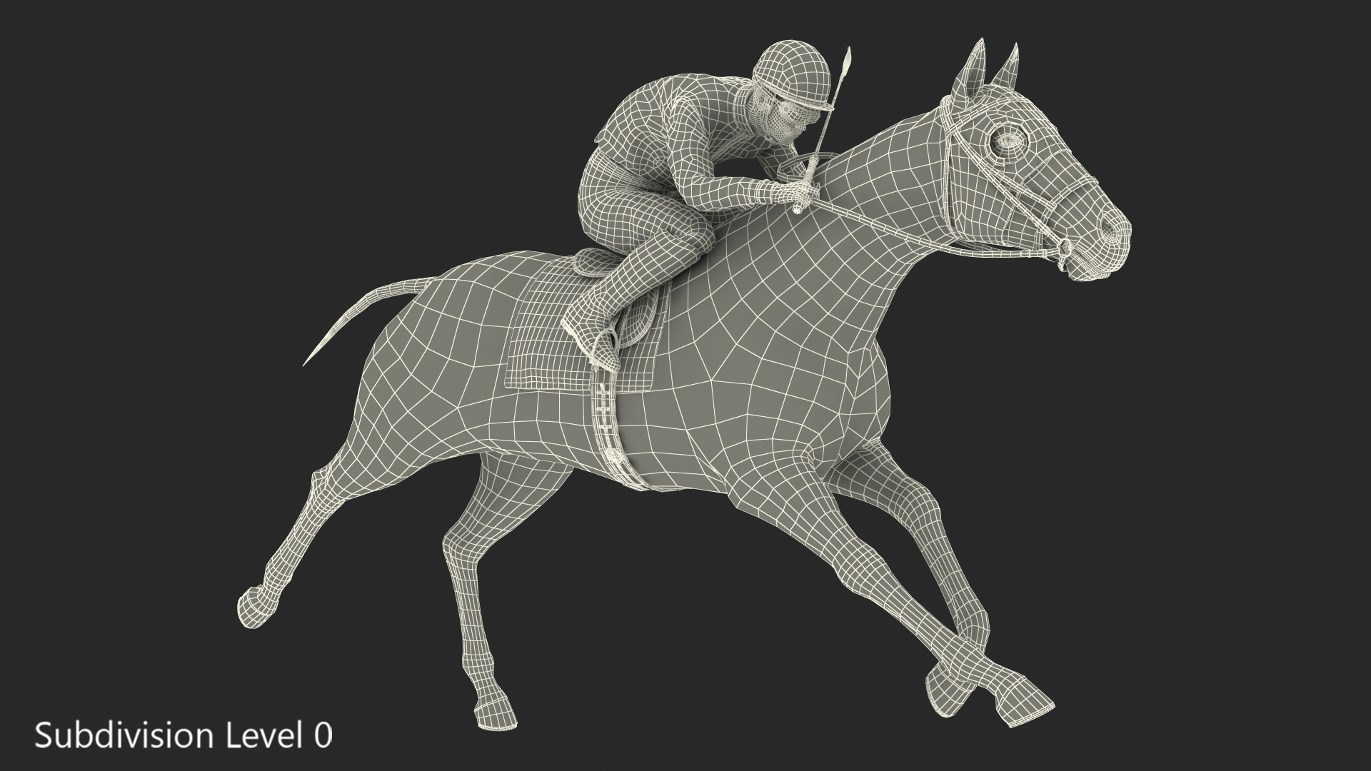 3D Black Racing Horse with Jokey Running Fur