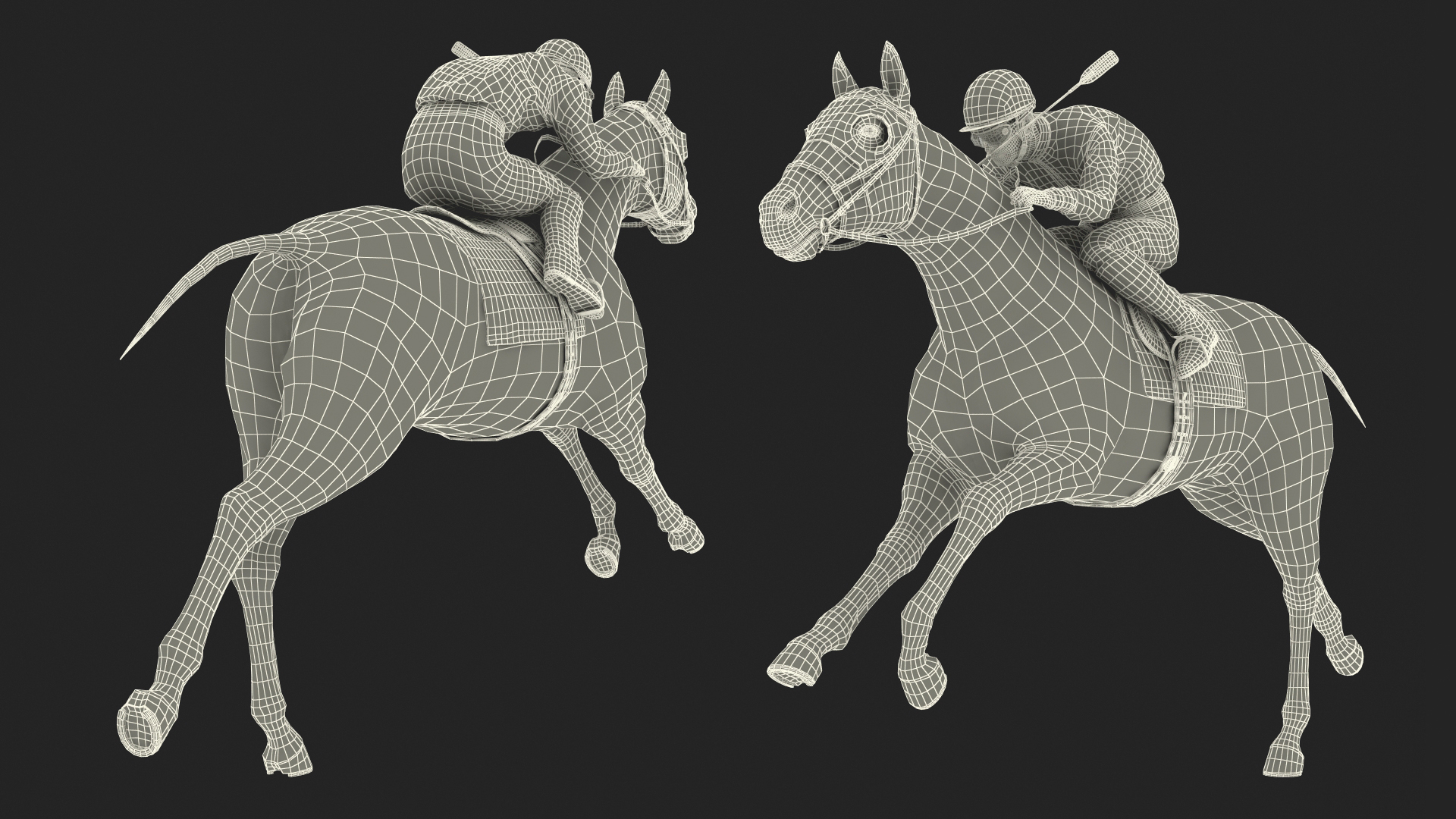 3D Black Racing Horse with Jokey Running Fur