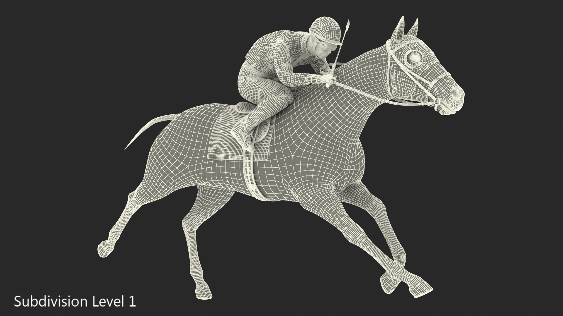 3D Black Racing Horse with Jokey Running Fur