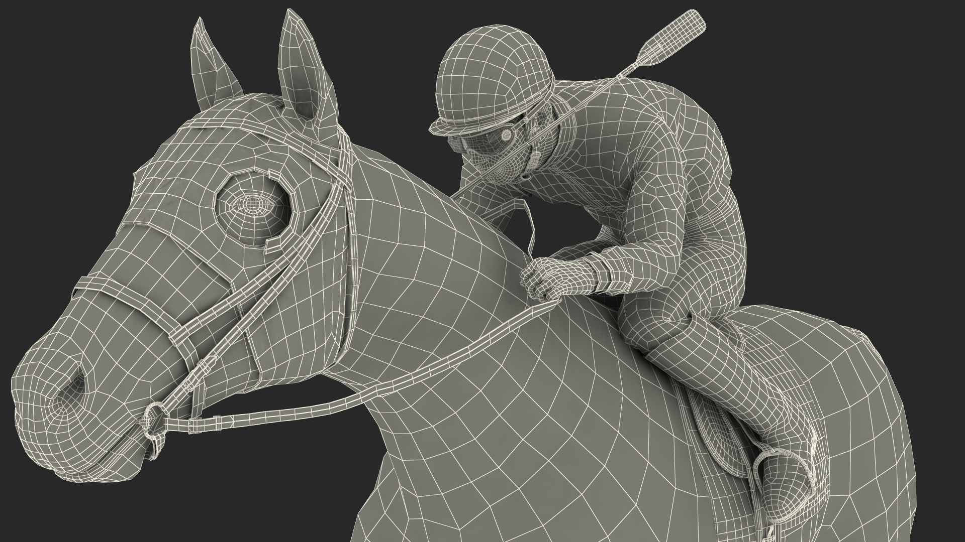 3D Black Racing Horse with Jokey Running Fur