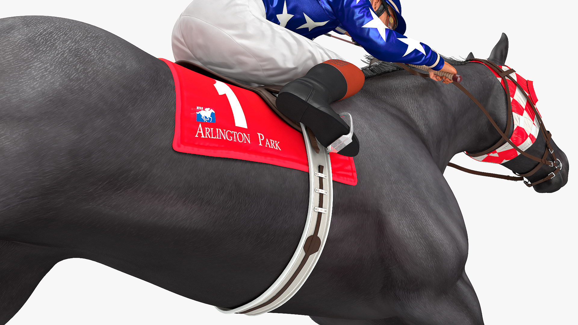 3D Black Racing Horse with Jokey Running Fur