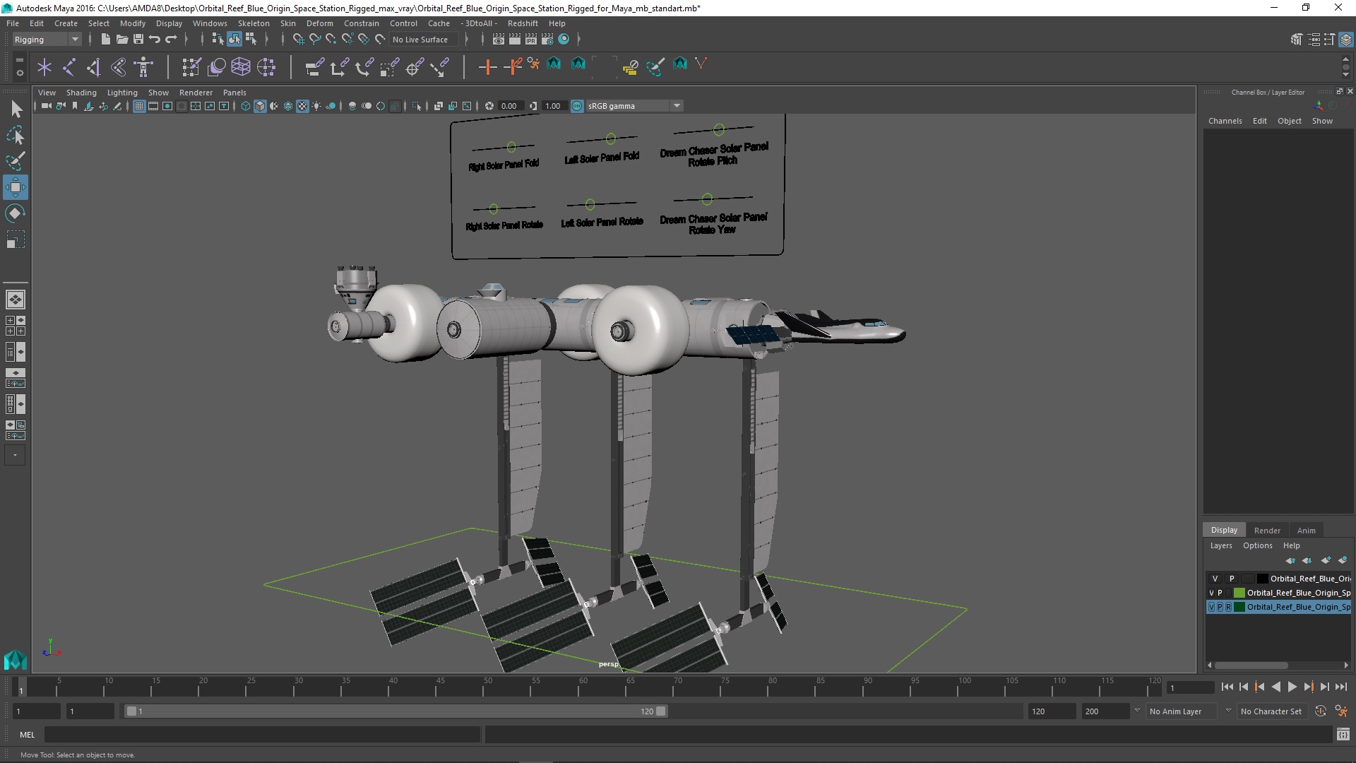 Orbital Reef Blue Origin Space Station Rigged for Maya 3D model