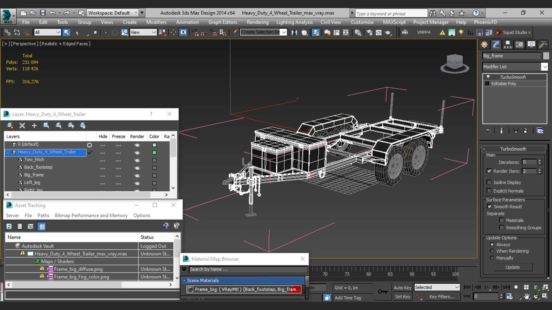 3D Heavy Duty 4 Wheel Trailer