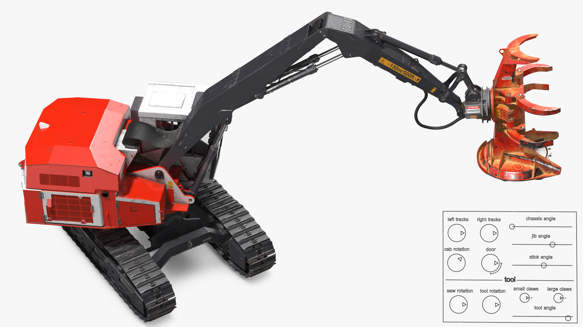 3D model Tracked Feller Buncher Dirty Rigged