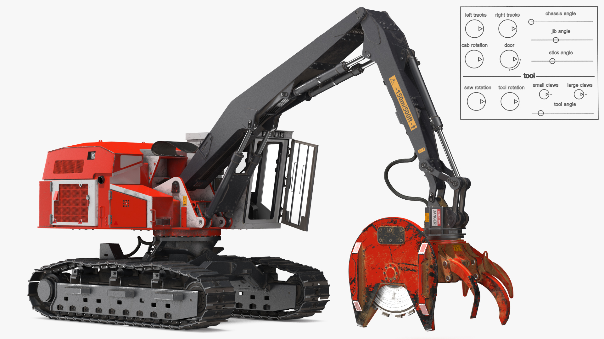 3D model Tracked Feller Buncher Dirty Rigged