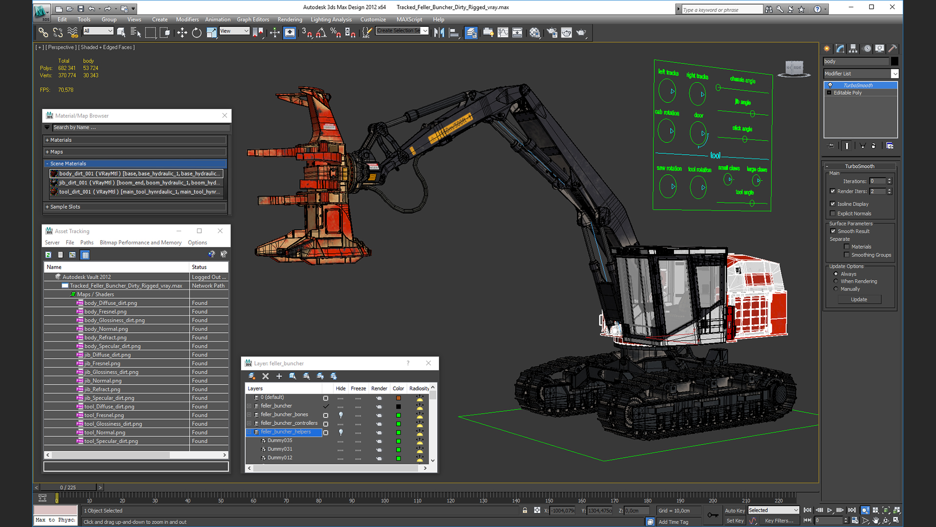 3D model Tracked Feller Buncher Dirty Rigged