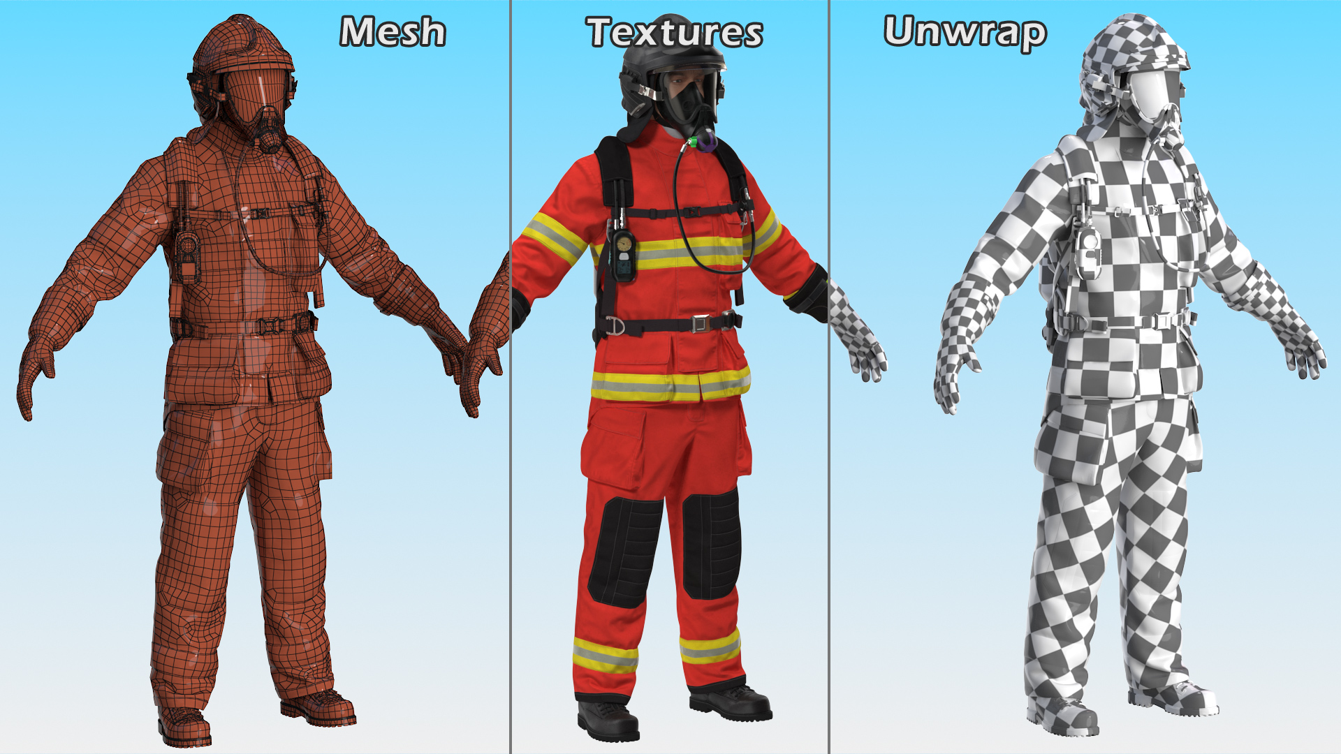 3D Firefighter Rescuer Rigged