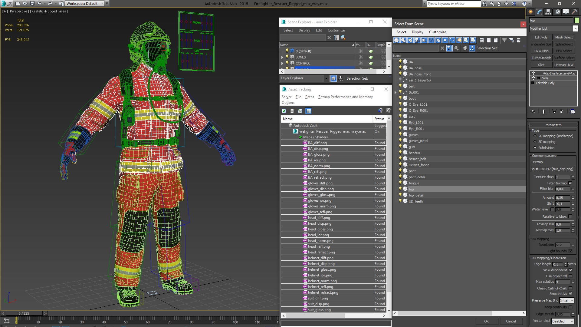 3D Firefighter Rescuer Rigged