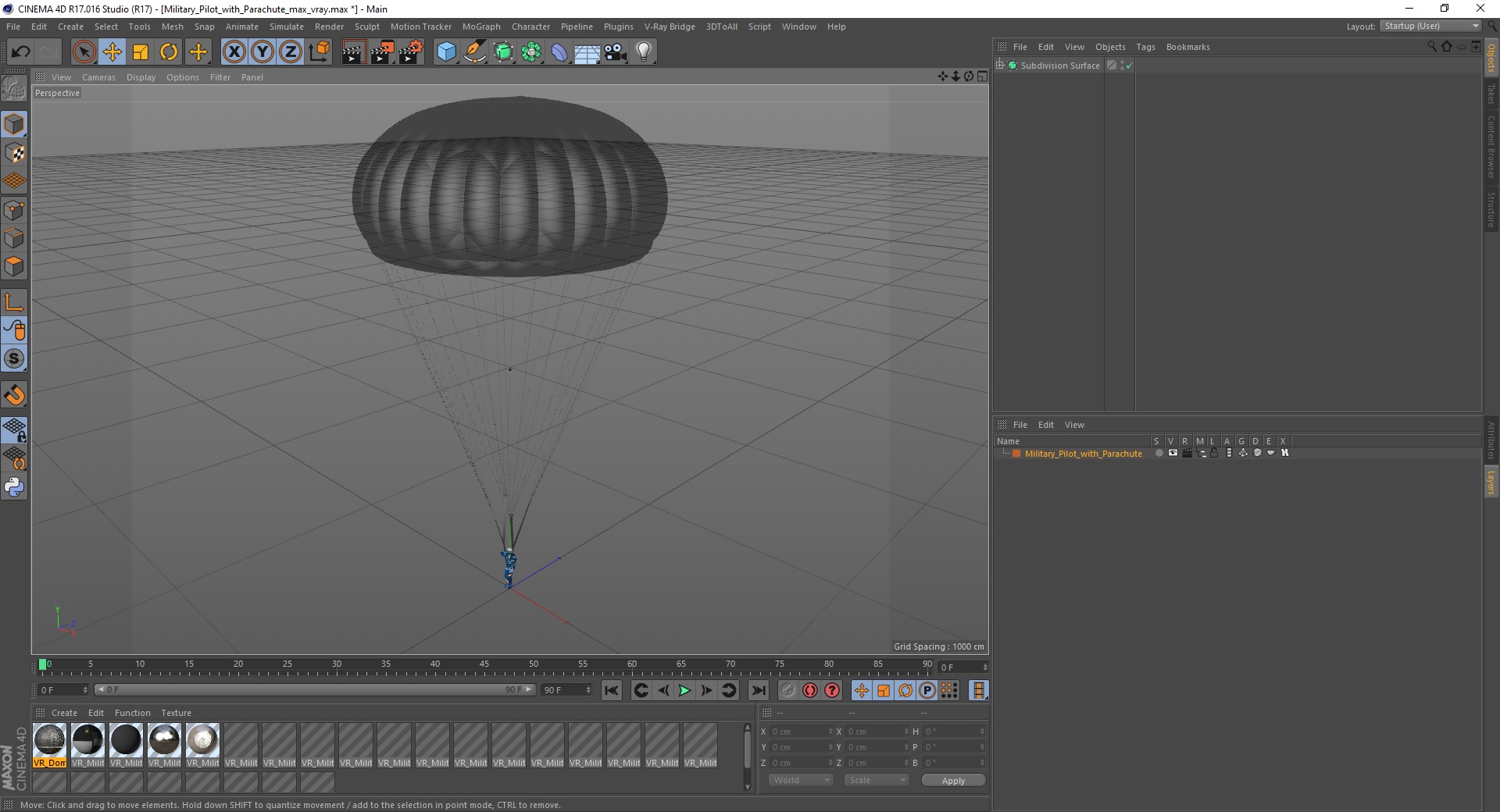 Military Pilot with Parachute 3D model