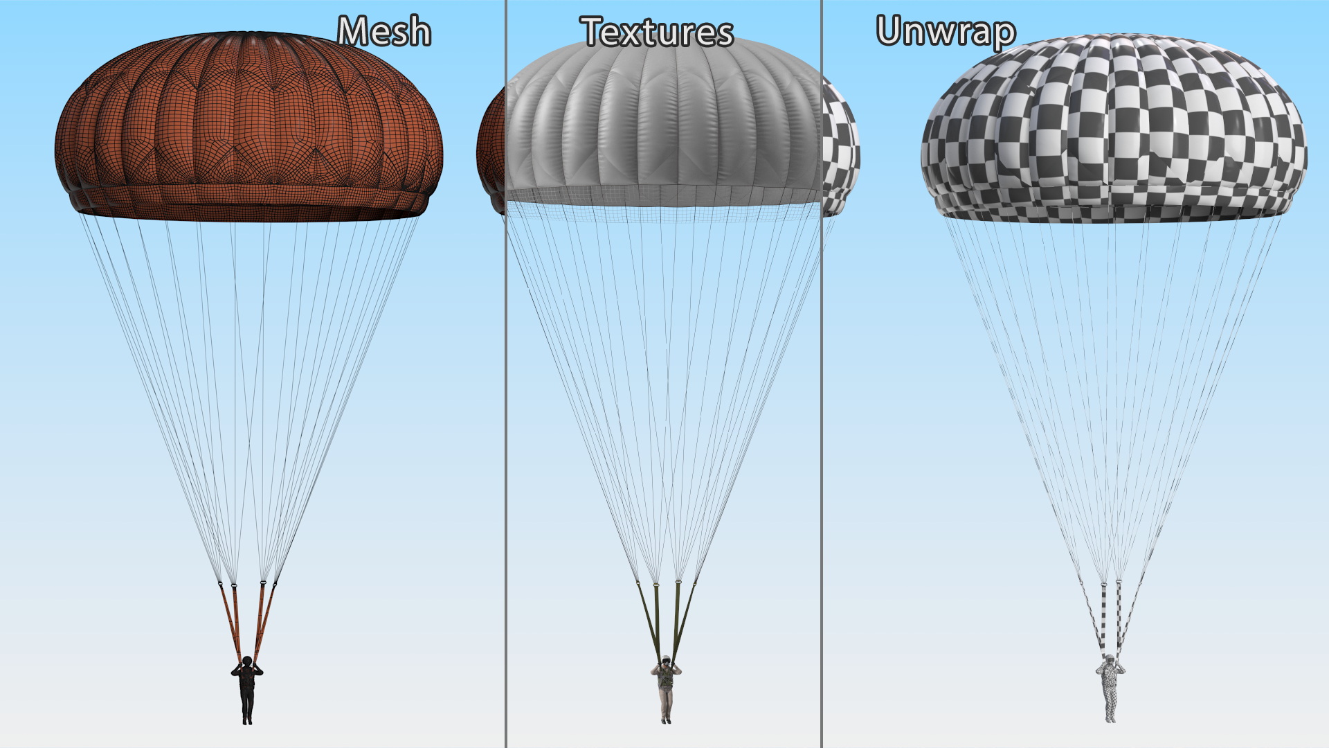 Military Pilot with Parachute 3D model