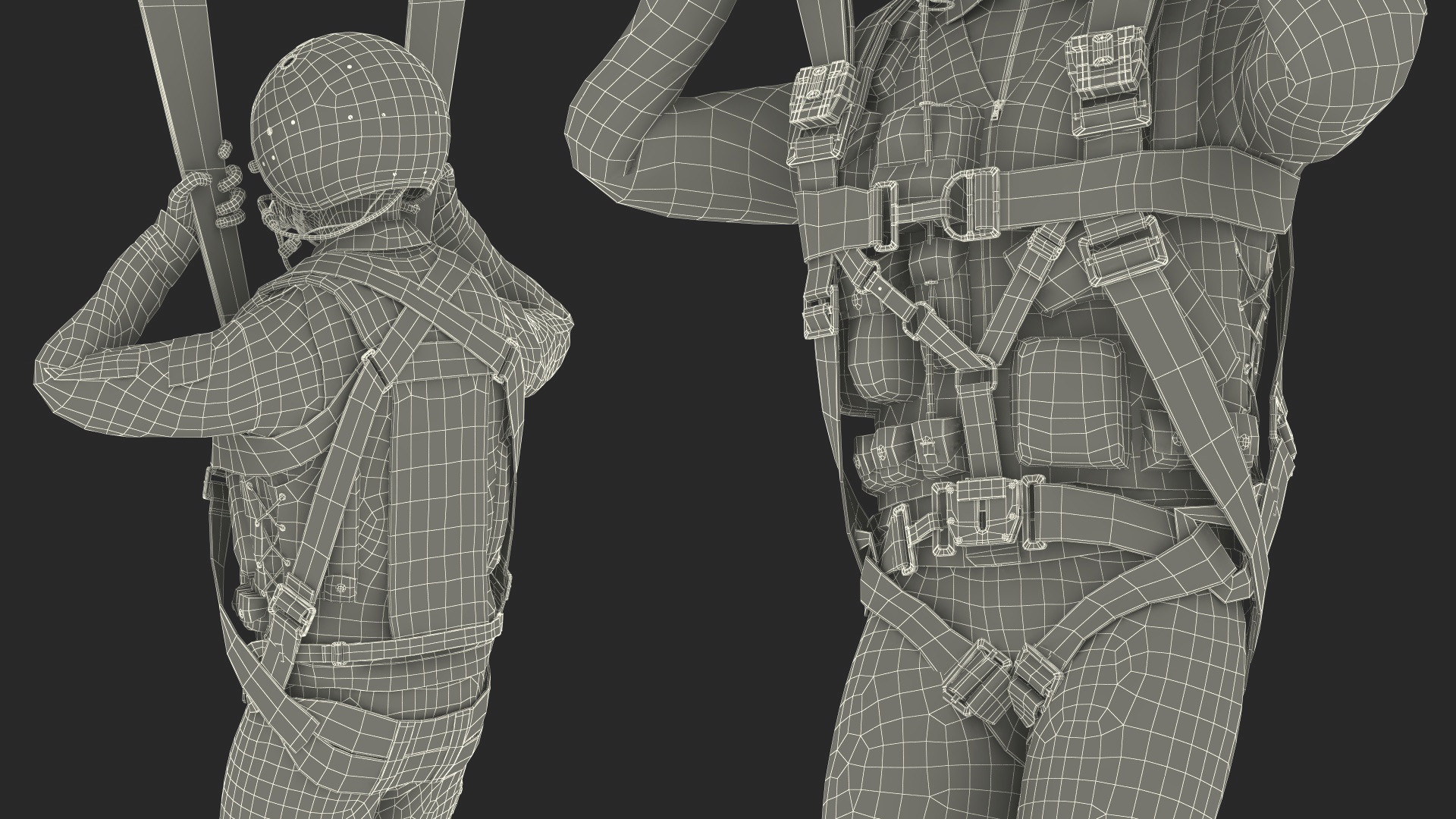 Military Pilot with Parachute 3D model