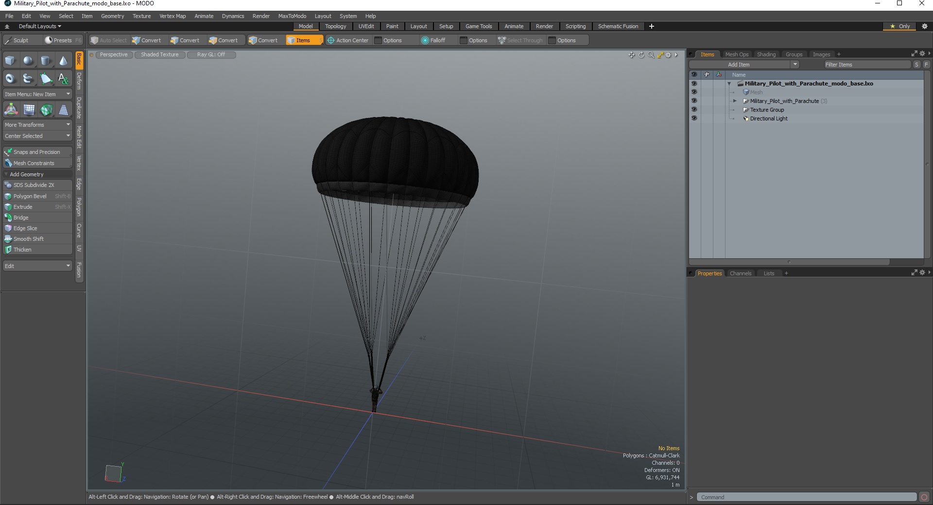 Military Pilot with Parachute 3D model